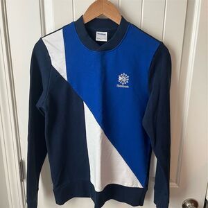 Reebok Men's Vintage Style Blue Geometric Crew Neck Pullover Sweater S